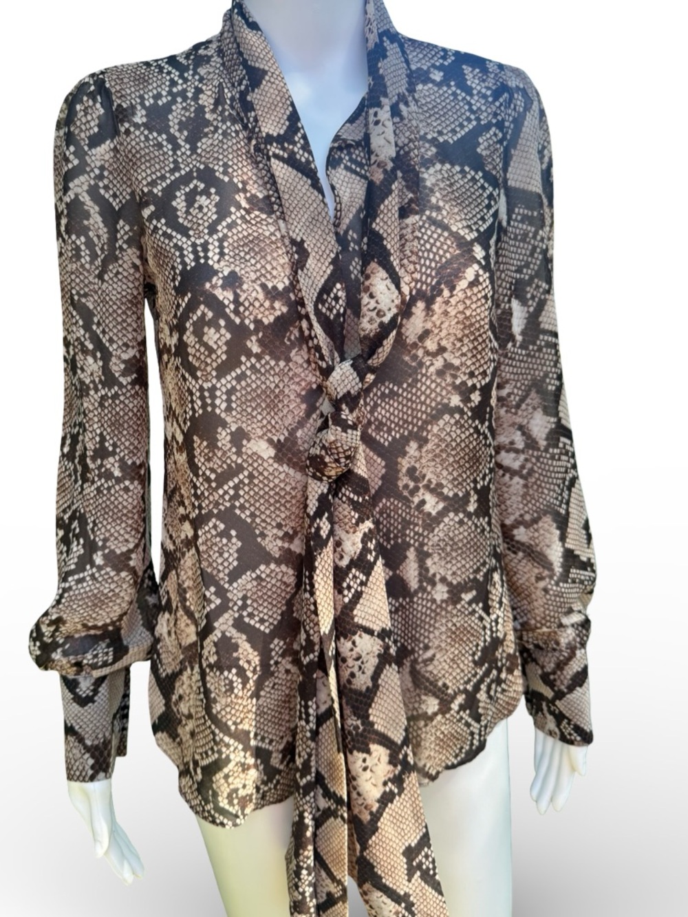 ALTUZZARA for Target | Snake-Print Tie-Neck Blouse in Brown